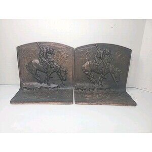 Vintage Cast Metal Don Quixote / End Of The Trail Bookends – Academia Library